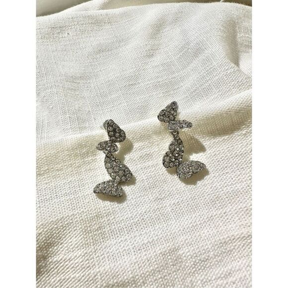 Double butterfly rhinestone dangle earrings  - Picture 5 of 5